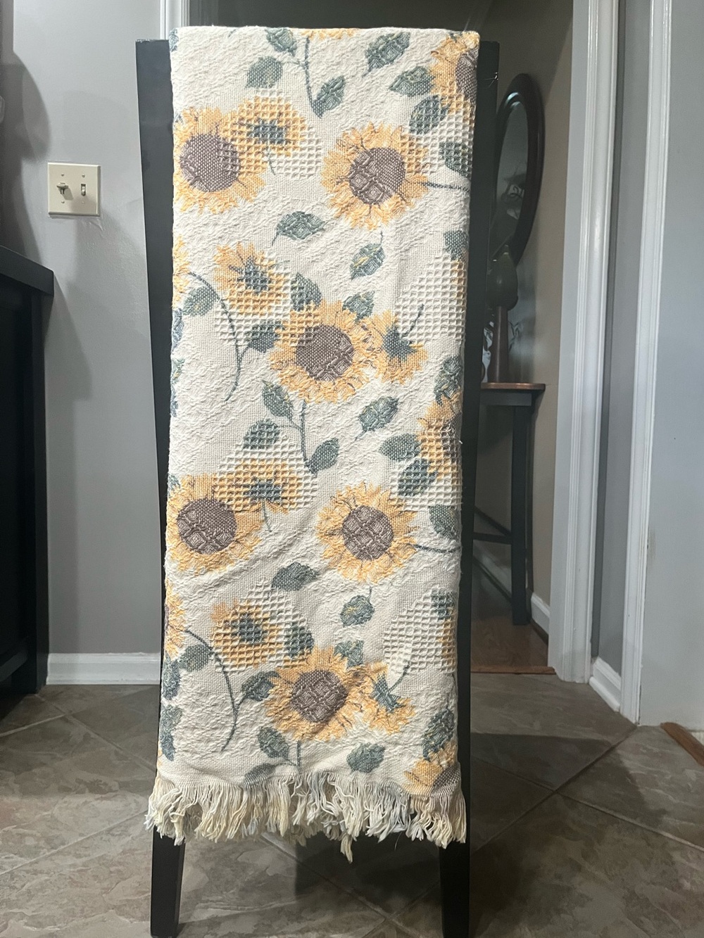 NEW Vermont Boho Rustic Farmhouse Sunflower Heart Waffle Weave Throw Blanket 52”